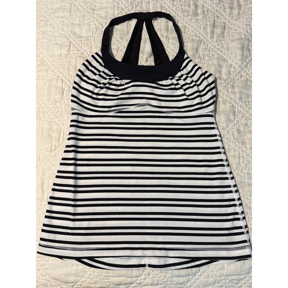 Lululemon Scoop Me Tank Women 4 Black White Striped Racerback Active Top